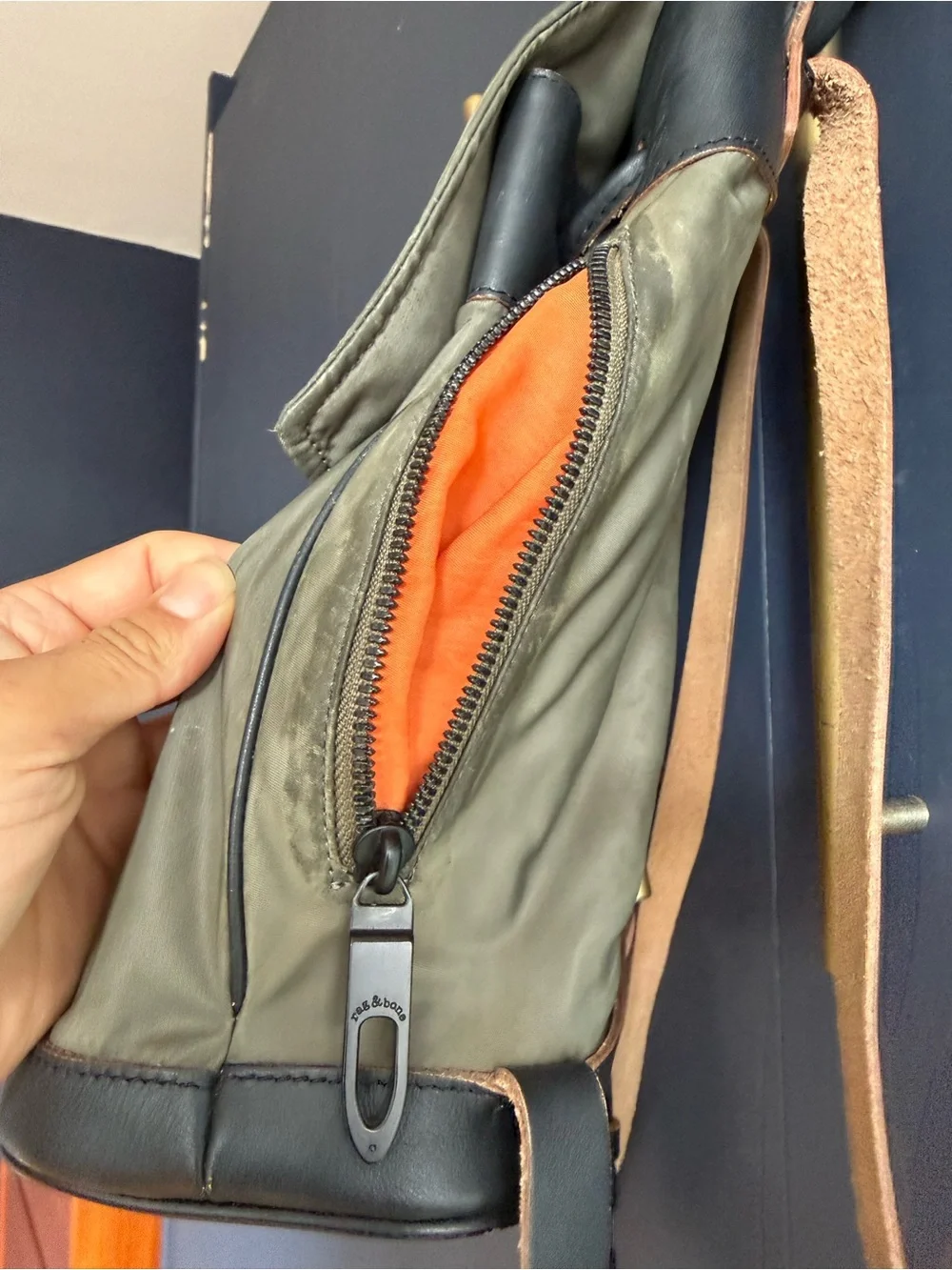 Rag & Bone $450 Mini Pilot Backpack, Olive Green Nylon w/ Leather Trim, GUC